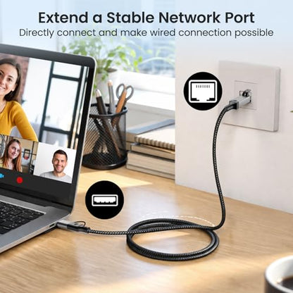 2-IN-1 Ethernet to USB A/C Cable Adapter, USB 3.0 to Ethernet Cable - 6.6FT, USB C to RJ45 Gigabit Network Adapter for Laptop, Compatible with MacBook/Surface/iPad Pro/Phone, Windows 11/10/8/7, Mac OS - size: 6.6FT