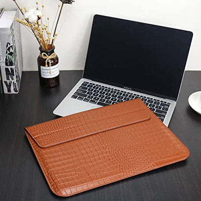 Laptop Sleeve with Stand, Crocodile Grain PU Leather Flap Bags for 2023-2026 MacBook Air 15 inch A3448 A3241 M5 M4 M3 M2 Pro 16 M1 A2485 2019-2026 Notebook Bag Pro Retina 15 2012-2019, Brown - color: Brown