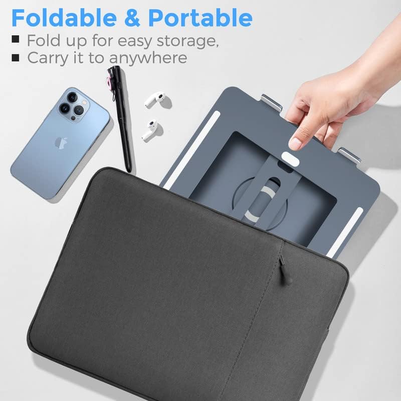 Swivel Laptop Stand for Desk, Adjustable Height Aluminum Computer Stand with 360 Rotating Base, Foldable Ergonomic Riser, Portable Laptop Holder Compatible with MacBook, All Laptops 10-17'', Grey - color: Grey