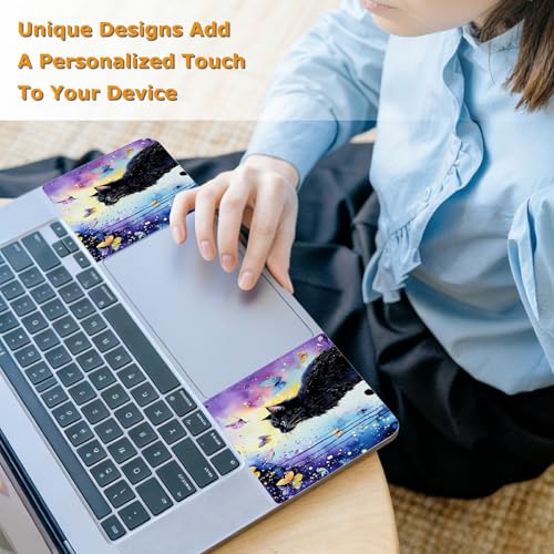 Universal Laptop Skin Sticker with 2 Wrist Pad Decals, 3-Piece Removable Vinyl Laptop Cover, Butterfly Black Cat Waterproof Anti-Scratch, Easy-Trim Fit for 13.3" 14" 15.6" Laptops - color: Butterfly Black Cat