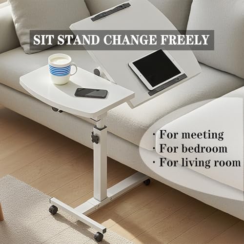 Overbed Table with Wheels Adjustable Height with Wheels Computer Workstation with Tilting Top Height Tray Side for Bedroom on Hospital Home Use