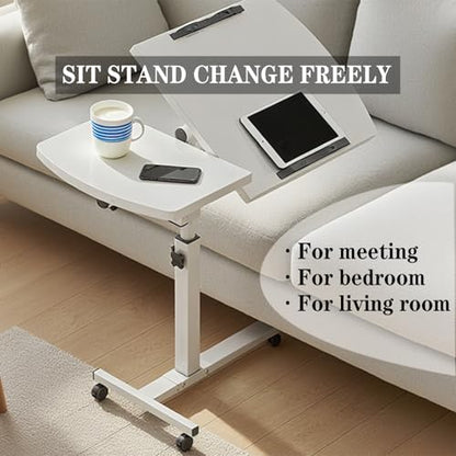 Overbed Table with Wheels Adjustable Height with Wheels Computer Workstation with Tilting Top Height Tray Side for Bedroom on Hospital Home Use