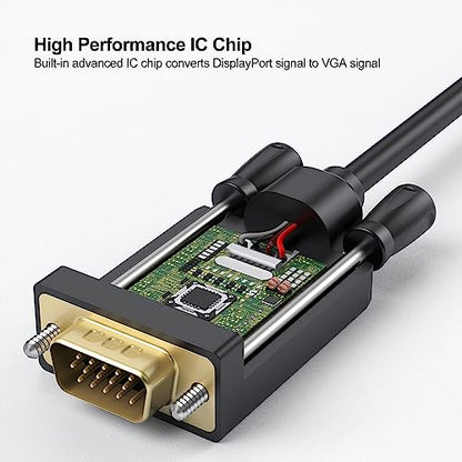 Display Port to VGA Cable 6FT, DisplayPort DP to VGA Male Adapter Cord Gold-Plated Compatible for Dell, HP Lenovo, ASUS and More