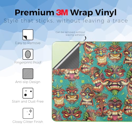 Glossy Glitter Laptop Skin Compatible with Apple MacBook Neo - Crazy Tikis - Premium 3M Vinyl Protective Wrap Decal Cover - Easy to Apply | Crafted in the USA by MightySkins - color: Crazy Tikis, size: MacBook Neo Full Cover Skin, style: Glossy Glitter Fi