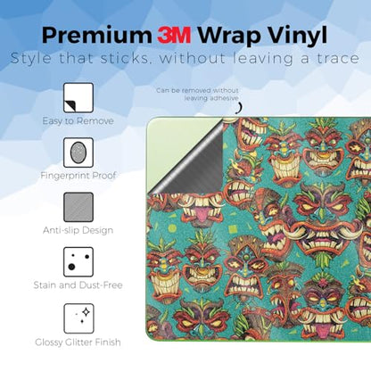 Glossy Glitter Laptop Skin Compatible with Apple MacBook Neo - Crazy Tikis - Premium 3M Vinyl Protective Wrap Decal Cover - Easy to Apply | Crafted in the USA by MightySkins - color: Crazy Tikis, size: MacBook Neo Full Cover Skin, style: Glossy Glitter Fi