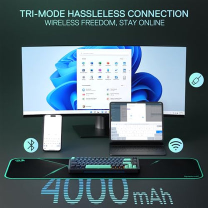 Redragon K724 PRO Wireless 81-Key Gasket Gaming Keyboard, TFT Screen & Knob | Easy-Control LED Info Display, 0-Delay Tri-Mode, Cushioned 5-Layer Noise Dampening for Creamy Thocky Sound, Compact 80% Size - color: Dark Jade, size: 81 Keys + LCD Screen