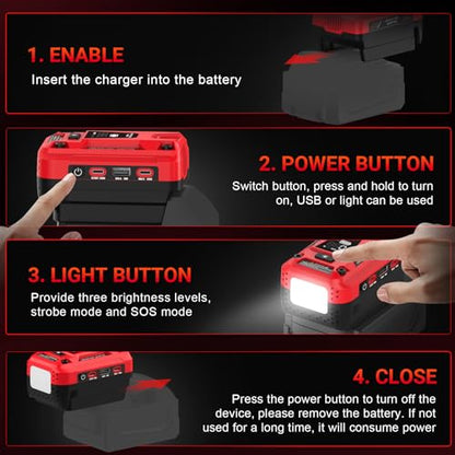 140W Battery Bidirectional Charger Compatible with Milwaukee 18V Battery | Dual USB-C 140W Output, Single USB-A 18W Output, Maximum Output of 280W, 700LM LED Work Light & LED Display (No Battery) - color: Red
