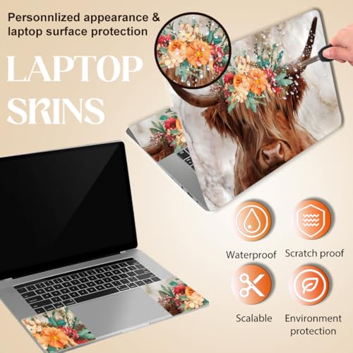 SUPERDANT Laptop Skin Sticker Highland Cattle Cow Laptop Decals Personalized Universal Notebook Computer Wrap Vinyl Skin Stickers Cover Art Decal Removable 12-15.6 Inch Waterproof Gifts Orange