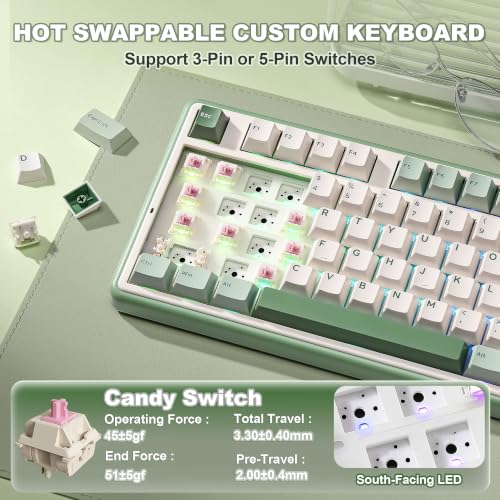 YUNZII B98 PRO 96% Wireless Mechanical Keyboard(Matcha Green, Candy Switch) | QMK/VIA, with Numpad, Dual-Style Knob Design, Creamy Pre-Lubed Switches, Hot Swap, Gasket Mount, RGB for Gaming/Win/Mac - color: Matcha Green, size: Candy Linear Switch