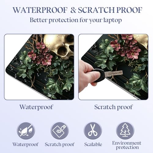 Universal Laptop Skin Sticker Decal,15.6 Inch Laptop Vinyl Cover for 13" 14" 15.6" Laptop,Scratch-Resistant Waterproof Protector Wrap,Reusable with Wrist Pads,Flower Skull Wreath - color: Flower Skull Wreath