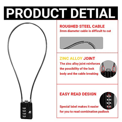RESET-200 4-Digit Combination Cable Lock, 11.8 in/30cm, 2 Pack | 11.8 in/30cm cable for lockers, bags, storage boxes, and small gear; light-duty use only. 2 locks included. - size: 30cm(12 inch)Cable