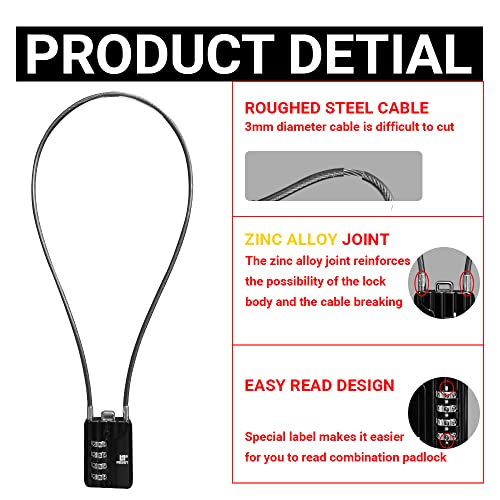 RESET-200 4-Digit Combination Cable Lock, 19.7 in/50cm, 2 Pack | 19.7 in/50cm cable for wider latch spacing, bags, storage boxes, and small gear; light-duty use only. 2 locks included. - size: 50cm(20 inch)Cable