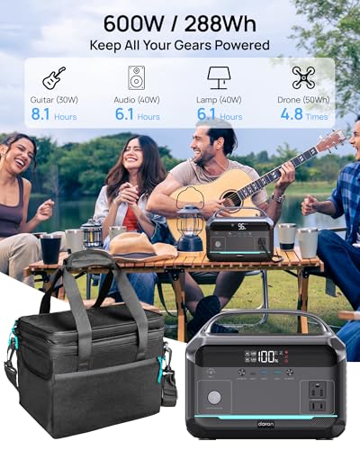 DaranEner Portable Power Station 600W with Bag, 288Wh (90,000mAh) LiFePO4 Battery Backup, 2×600W (1200W Surge) AC Outlets, 2.2H Fast Recharge, Solar Generator for Camping, RV, Travel, Home Emergency - color: Black&Blue
