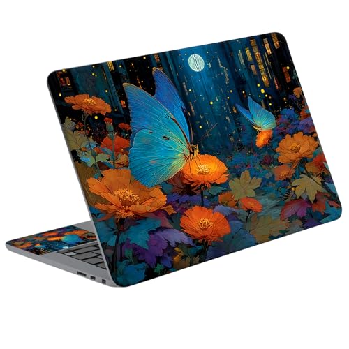 Universal Laptop Skin Sticker Decal with 2 Wrist Pad Skins, Waterproof Scratch Vinyl Cover for 11–15.6 Inch MacBook, HP, Dell, Lenovo, Cutable & Reusable,Blue Butterfly Moon Art - color: Blue Butterfly Moon Art