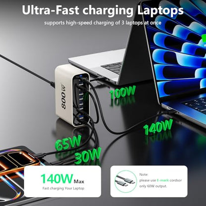 USB C Charging Station 800W, USB Fast Charger Block 10 Ports, Dual 140W PD PPS Charger Multiple Output, PD Power Adapter Compatible with MacBook Pro Dell/iPhone 16/Galaxy/Tablet/Mobile - size: 800W 10 Port