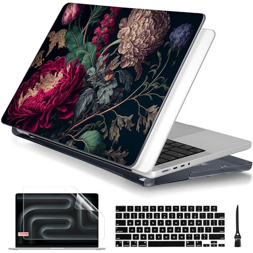 Batianda Case for New MacBook Pro 16 inch 2026 M5 2024 2023 2021 Release with M4 M3 M2 M1 Pro/Max Chip,Flowers Series Designed Clear Hard Shell with Keyboard Cover & Screen Protector, Vintage Flower - color: Vintage Flower