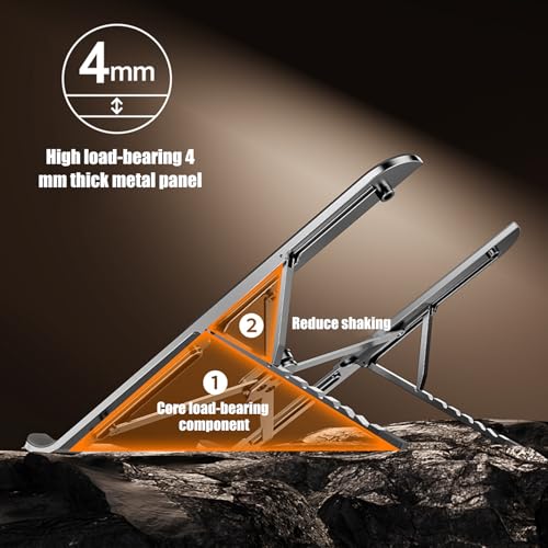 Multiple Angled Laptop Stand with Alloys Construction and Silicone Grips for Secure Placement and Viewing Foldable Laptop Stand - color: Black