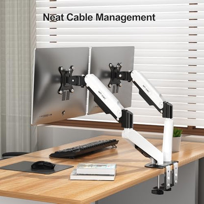 MT-VIKI Dual Monitor Stand - Gas Spring Double Monitor Arm with Quick Release VESA Plates for 2 Screens 17-32 Inch, Full Motion Articulating Desk Mount, Holds 4.4-19.8lbs - size: Dual Arm