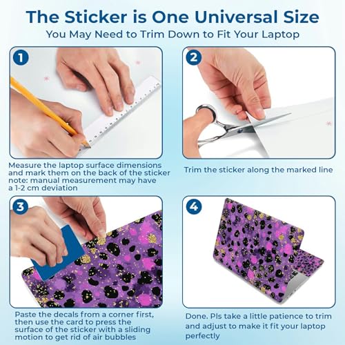 Reusable Universal Laptop Skin Sticker, Cut to Fit for 11.6–15.6 Inch Laptops, Waterproof Protective Film, No-Residue - Purple Glitter Leopard - color: Purple Glitter Leopard
