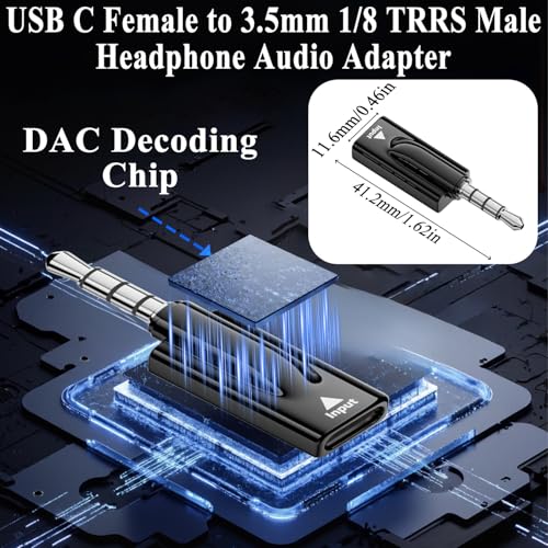 QIANRENON USB C to 3.5mm Headphone Adapter USB C Female to TRRS 3.5mm Male Audio Connector Type C to 4 Pole 1/8 Headset Plug Converter DAC Decoding, for AUX Car Audio Mobile Phone Computer, 2Pcs