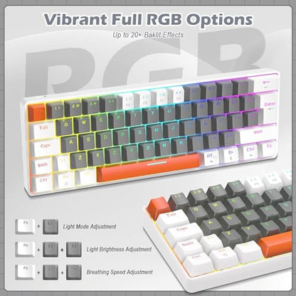 RK-T60 Wired 60% TKL Mechanical Gaming Keyboard Led Rainbow Backlight Ultra-Compact NKRO Linear Red Switch ABS Keycap RGB Honeycomb Mice Coiled Aviator Cable for Windows Laptop PS4/PC/WIN Gamer - color: Light Gray/Red Switch