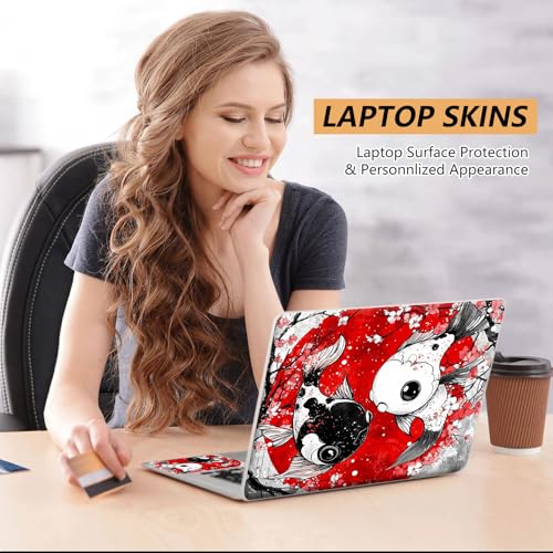 Laptop Skin Sticker for 12.1”-15.6“ Laptops (Fits 13”, 13.3”, 14”, 15”, 15.4”) | Protective Universal Reusable Vinyl Art Decal Cover | Waterproof & Scratch-Resistant-Japanese yin yang koi Fish - color: Japanese yin yang koi fish