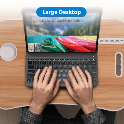 Lap Desk - Foldable Lap Desk with Storage Drawer, Cup Holder & Tablet Slot & DC USB Ports, Versatile Bed Desk, Bed Tray(23.6" L x 15.7" W x 10.6" H,White) - color: White