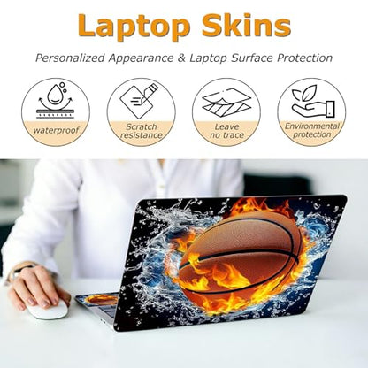 Universal Laptop Skin Sticker with 2 Wrist Pad Decals, 3-Piece Removable Vinyl Laptop Cover, Ice Fire Basketball Waterproof Anti-Scratch, Easy-Trim Fit for 13.3" 14" 15.6" Laptops - color: Ice Fire Basketball