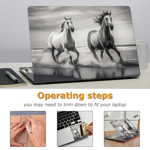 Universal Laptop Skin Sticker with 2 Wrist Pad Decals, 3-Piece Removable Vinyl Laptop Cover, Horse Waterproof Anti-Scratch, Easy-Trim Fit for 13.3" 14" 15.6" Laptops - color: Horse