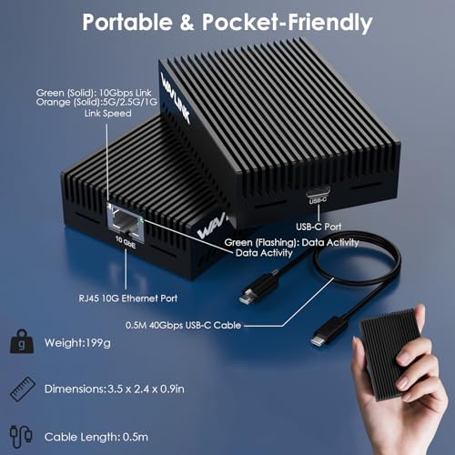 WAVLINK USB4 to 10Gbps Ethernet Adapter, USB-C to 10G Ethernet Network Adapter with AQC113 Chip, Supports Thunderbolt 3/4/5 & USB4, for Mac, Windows & Linux (Driver Required on Windows & Linux) - color: NWU342G-BK