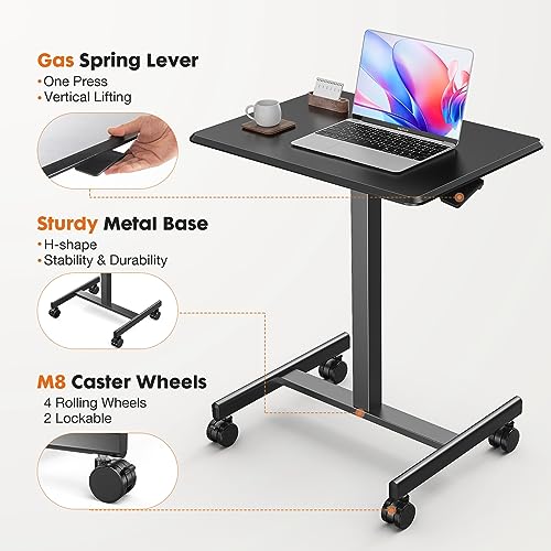Sweetcrispy Mobile Rolling Desk, Small Standing Desk with Wheels | Adjustable Height Sit Stand Table, Portable Computer Workstations for Home Office, Black - color: Black