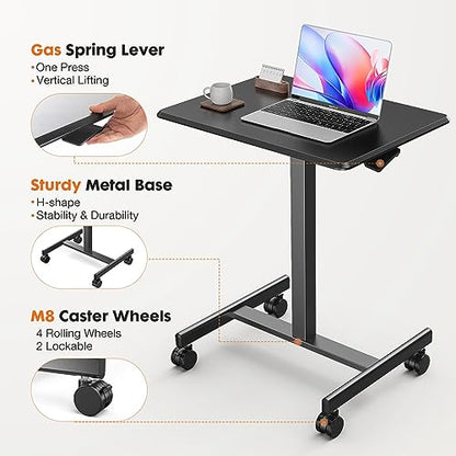 Sweetcrispy Mobile Rolling Desk, Small Standing Desk with Wheels | Adjustable Height Sit Stand Table, Portable Computer Workstations for Home Office, Black - color: Black