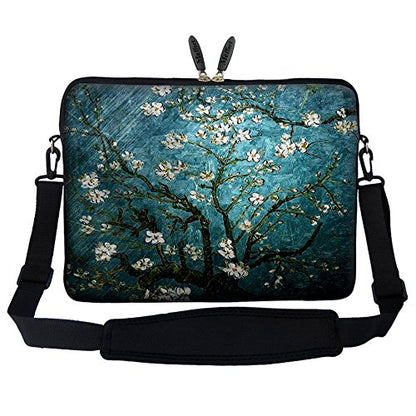 Meffort Inc 14 14.1 Inch Neoprene Laptop Sleeve Bag Carrying Case with Hidden Handle and Adjustable Shoulder Strap (Vincent Van Gogh Almond Blossom) - color: Vincent Van Gogh Almond Blossom