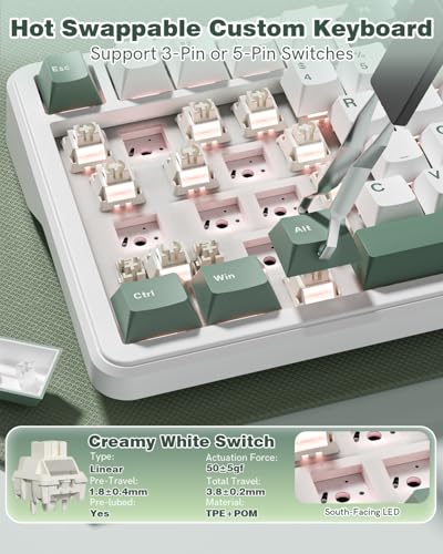L75 75% Mechanical Keyboard, Wireless Gaming Keyboard with Multifunction Knob, Creamy Gasket Structure, Hot Swap, RGB Backlight, PBT Keycap, Custom Driver, Compact Layout for Win/Mac/PC - color: Green