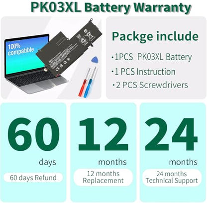 56Wh 789116-005 PK03XL Battery for HP Spectre X360 13-4003dx 13-4005dx | 13-4001dx 13-4002dx 13-4101dx 13-4116dx 13-4193dx 13-4103dx 13-4125nr PKO3XL PK03056XL-PL 788237-2C3 11.4V - size: 11.88*5.3*0.13inch PK03XL