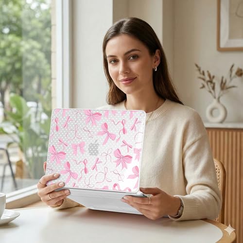MEEgoodo Printed Case for New MacBook Neo 13 inch 2026 Release(Fit Model A3404), Laptop Hard Shell Cases with Keyboard Skin & Screen Protector & Webcam Covers, White Polka Dots& Cute Bows - color: White Polka Dots& Cute Bows