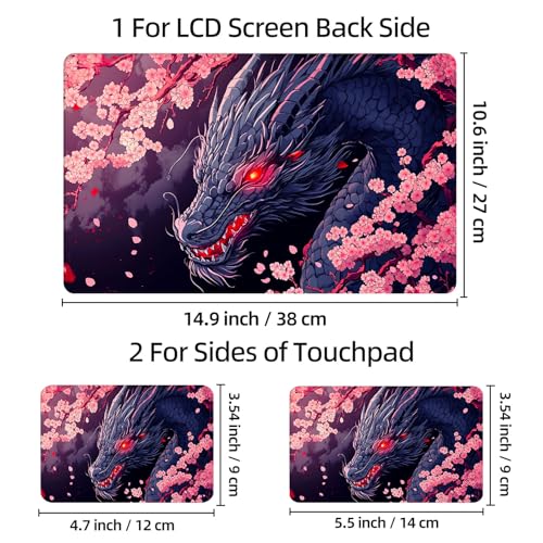 Universal Laptop Skin Sticker Decal, 12"-15.6" Aesthetic Vinyl Wrap, Black Dragon Cherry Blossom Waterproof Notebook Cover Art Protector for MacBook HP Dell Lenovo, Fits 13" 14" 15" 15.6" - color: Black Dragon Cherry Blossom