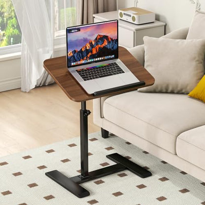 Adjustable Height C Shaped Side Table,360°Swivel Overbed Table,Top Tilting Laptop Stand Table with Hidden Wheels,Mobile Couch End Tables that Slide under,Rolling TV Coffee Table for Sofa/Bed(walnut) - color: Walnut