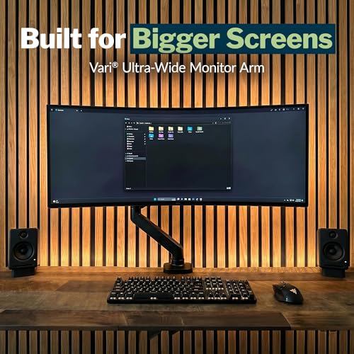Vari Ultra-Wide Monitor Arm – VESA Compatible Monitor Mount for Flat & Curved Screens 57” & 59.4 lbs – Adjustable Arm with Tilt, Swivel, Rotation & Cable Management - size: Ultra-Wide Monitor Arm