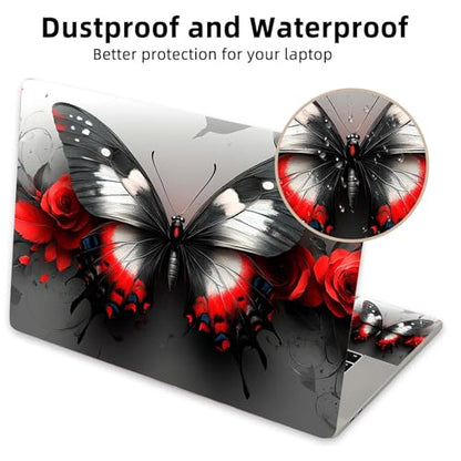 Aesthetic Laptop Skin Cover,12-15.6 Inch Universal Vinyl Sticker Decal,Butterfly Roses Art Waterproof Scratch-Resistant Notebook Wrap,Removable Residue-Free Protector - color: Butterfly Roses Art