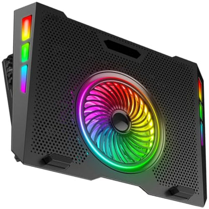 Adjustable RGB Laptop Cooler Stand with Quiet Fans and Five Levels Height Adjustment, Foldable Laptop Cooling Pad Heat Dissipation Rack with Plastic and Iron Mesh for Gaming