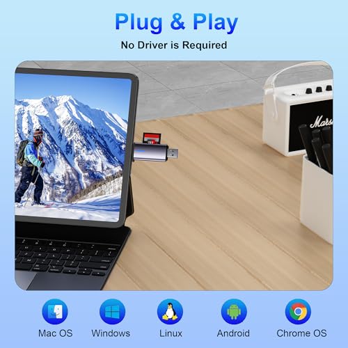 USB 3.0 SD Card Reader, 5Gbps 2-in-1 Type-C & USB-A Dual Slot Memory Card Reader, Simultaneous SD/Micro SD Read & Write, Compatible with iPhone 16/15, MacBook, iPad, Android, PC, Laptop, Camera