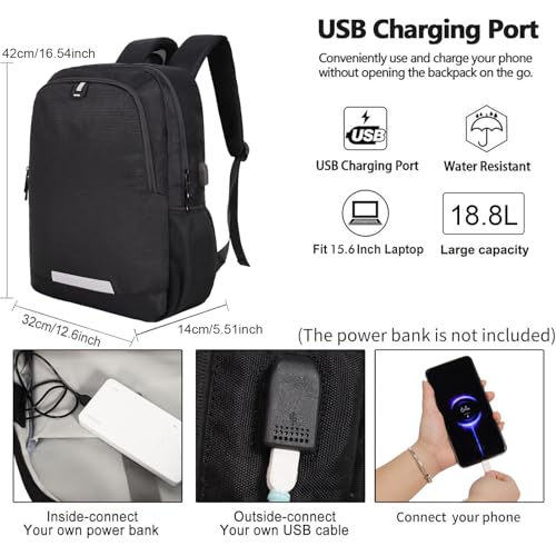 Laptop Backpack for Men Women, 17 Inch Business Travel Backpack with USB Charging Port and Anti-Theft Pocket, College School Bookbag (Black) - color: Black.
