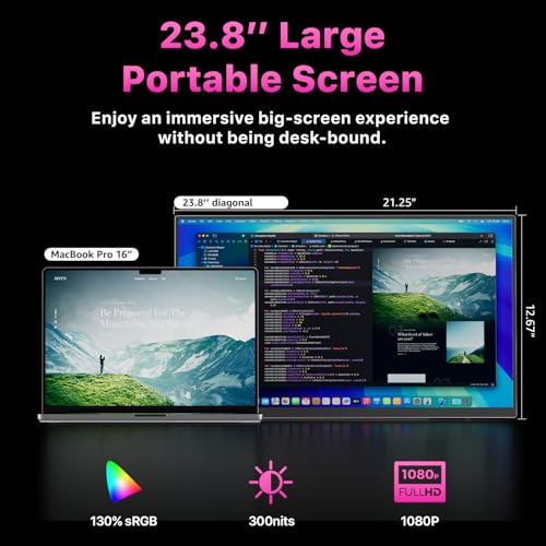 cocopar Portable Monitor IPS Travel Monitor with USB-C HDMI Portable Screen for Laptop MacBook Surface PC PS4/5 External Display with Kickstand, VESA Mountable, 23.8 Inch - size: 23.8 Inch