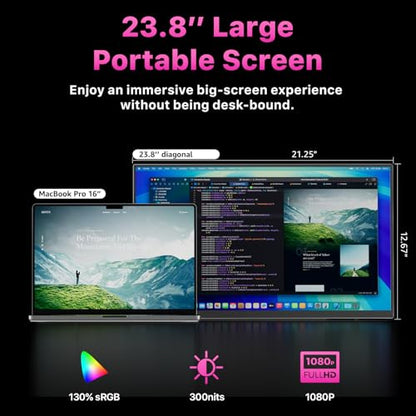 cocopar Portable Monitor IPS Travel Monitor with USB-C HDMI Portable Screen for Laptop MacBook Surface PC PS4/5 External Display with Kickstand, VESA Mountable, 23.8 Inch - size: 23.8 Inch