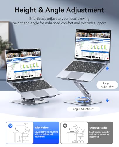 ORICO Adjustable Laptop Stand with 360° Rotating Base, Foldable Aluminum Alloy Laptop Riser for Desk, Compatible with MacBook Neo Air Pro, Dell, HP (Up to 17") - ST10, Silver - color: Silver