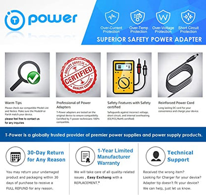 T-Power 19V Charger for Netgear Nighthawk X4 X6 X6S X8 X10 AX8 AX12 AD7200 R9000 AC5300 AX6000 RAX120 Tri-Band Quad-Stream Wi-Fi Router R8500 Power Supply