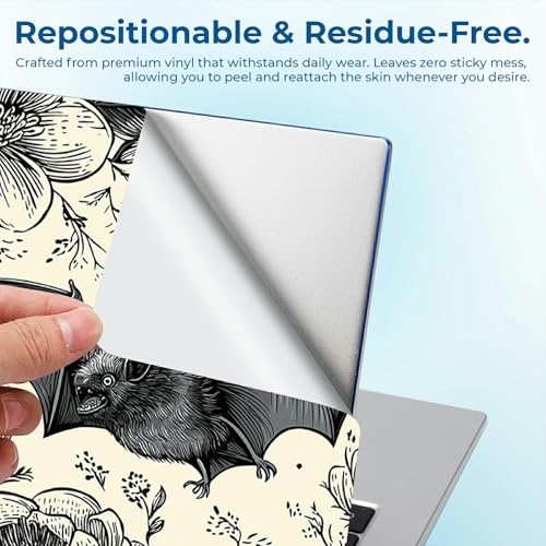 Reusable Universal Laptop Skin Sticker, Cut to Fit for 11.6–15.6 Inch Laptops, Waterproof Protective Film, No-Residue - Bat Floral - color: Bat Floral