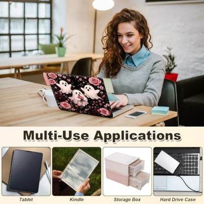 Universal Laptop Skin Sticker Decal 11-15.6 Inches, Cute Pink Ghost Rose | Reusable Vinyl Sticker for 12.1 13 13.3 14 15.4 Inches Notebook PC, Scratch Resistant Waterproof, Easy to Trim & Apply - color: Cute Pink Ghost Rose