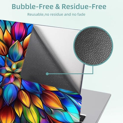 Universal Laptop Skin Decal, 3-Piece Vinyl Protector for 12 13 14 15.6" Notebook, Waterproof Anti-Scratch, Easy Trim & Bubble-Free Finish, Stained Glass Flower Pattern - color: Stained Glass Flower Pattern
